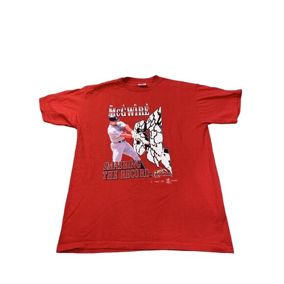 VTG 1998 Mark McGwire Men's Large Red ST. Louis Cardinals Shirt MLBPA Baseball - Picture 1 of 8